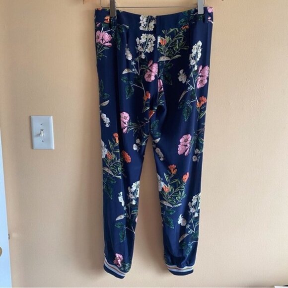 PARKER Pants Woman 2 Malolo Navy Daphne Joggers Silk Floral Mid Rise Pockets - Picture 3 of 16